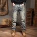 New Retro Nostalgic Jeans Men's Trendy Brand Large Size American Style Embroidered Jeans Men's Punk Straight Jeans_viptrois.com