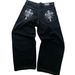 Cross-border Dark-style Embroidered Jeans, Straight Wide-leg For Men And Women, Y2K Skull Trendy Loose Hip-hop_viptrois.com