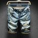 Men's denim shorts, men's ripped 5-cent pants, retro loose beggars, Korean style trendy 5-cent pants, summer breeches_viptrois.com