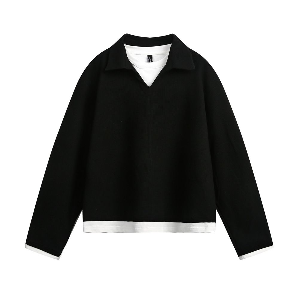 Two-Piece V-Neck Sweatshirt For Men, High Street Trendy Brand, Loose Fit, Spring And Autumn, Color Block Patchwork,_viptrois.com