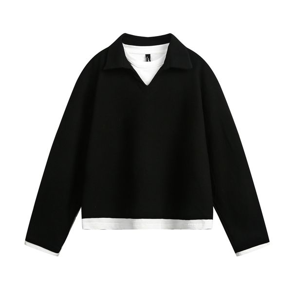Two-Piece V-Neck Sweatshirt For Men, High Street Trendy Brand, Loose Fit, Spring And Autumn, Color Block Patchwork,_viptrois.com