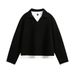 Two-Piece V-Neck Sweatshirt For Men, High Street Trendy Brand, Loose Fit, Spring And Autumn, Color Block Patchwork,_viptrois.com