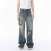 Men's Clothing Four Seasons Distressed Fashion Dirty Dyed Retro Wide Leg Jeans Casual_viptrois.com