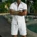 Men's Casual Short Sleeve Shirt & Shorts Set, Color Block Beachwear Summer Outfit For Vacation_viptrois.com