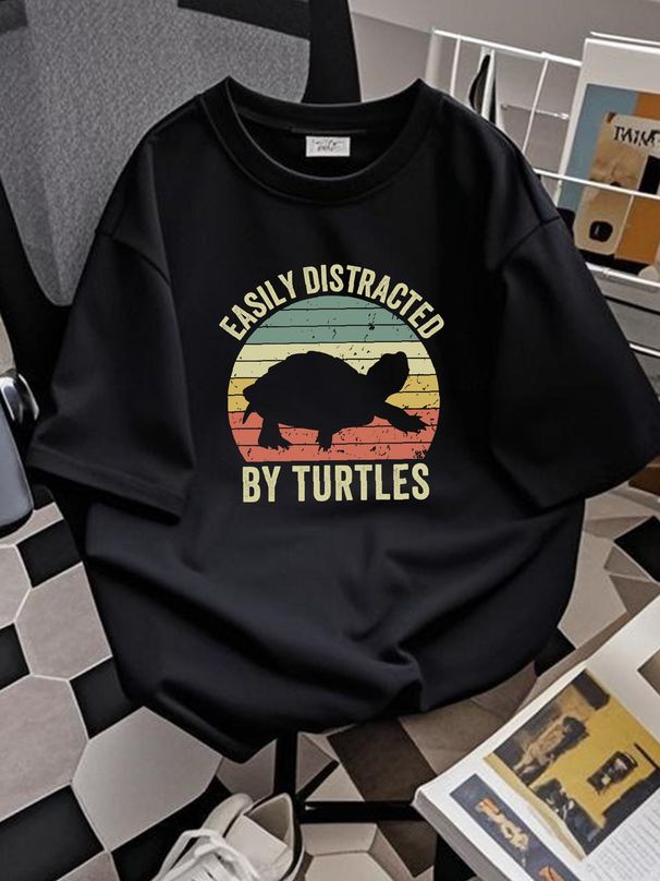 Turtle Shirt Funny Turtle Lover Gift Easily Distracted By Turtles Retro Vintage Casual Streetwear Soft Comfortable Graphic Homme_viptrois.com