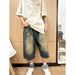 Unisex Washed Distressed Wide Leg Cropped Jeans American Retro Summer Neutral Straight Loose Fit_viptrois.com