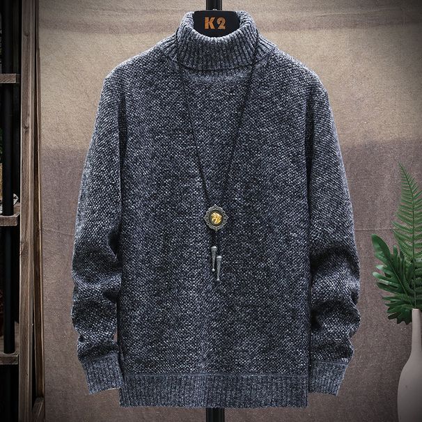 Men's Fleece Mock Neck Pullover Sweater - Soft Thermal Knit Base Layer, Solid Color Slim Fit Casual Top For Winter_viptrois.com