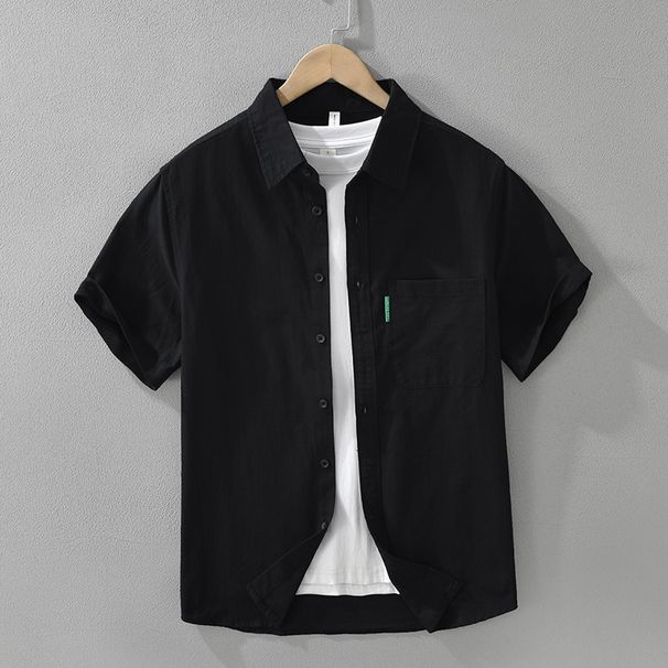 Solid Color Fresh Short Sleeved Shirt For Men, Fashionable And Versatile, Artistic And Casual Loose Top_viptrois.com