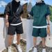 Men's Clothing New Loose Zipper Two Piece Suit Fashionable Solid Color Trend Shorts Suit_viptrois.com