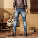 Western denim trousers retro motorcycle stretch jeans cycling spliced trousers_viptrois.com
