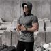 Men's Clothing Spring And Summer New Fitness Leisure Sports Running Exercise Solid Color Quick Drying Elastic Hooded Slim Short Sleeved T Shirt_viptrois.com