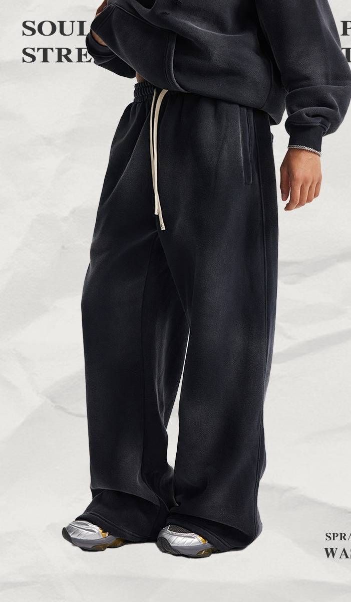 Men's Spray-Dyed Flared Sweatpants – 360GSM Heavyweight Washed Fabric, VIBE Streetwear Style, Loose Fit (S-2XL_viptrois.com