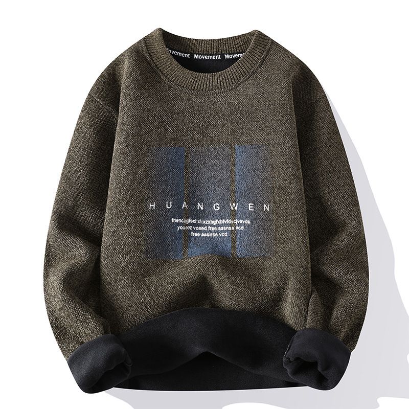 Men's Fleece Knit Sweater - Winter Warm Loose Fit Round Neck Long Sleeve Pullover_viptrois.com