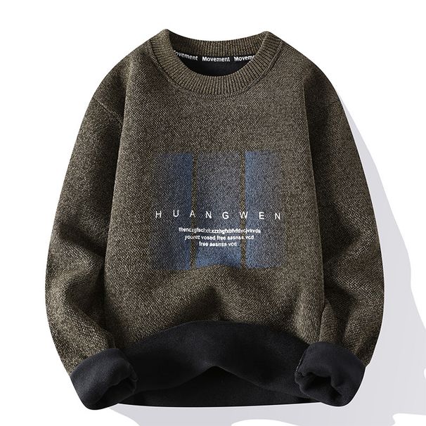 Men's Fleece Knit Sweater - Winter Warm Loose Fit Round Neck Long Sleeve Pullover_viptrois.com
