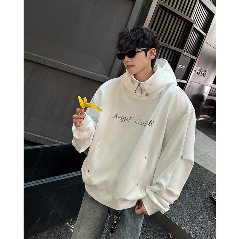 Fine Flash Niche Double-layer Collar Deconstructive Design With Plush Shoulder Pads Hooded Sweatshirt Loose Trendy Top_viptrois.com