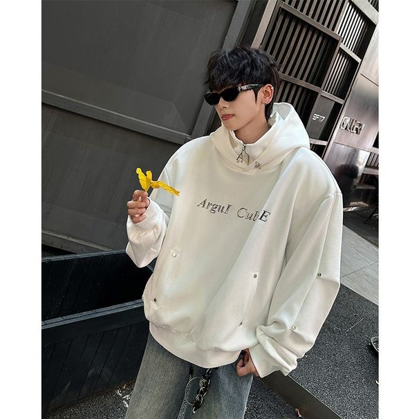 Fine Flash Niche Double-layer Collar Deconstructive Design With Plush Shoulder Pads Hooded Sweatshirt Loose Trendy Top_viptrois.com