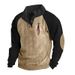 Autumn Winter American Style Men's Raglan Sleeve Casual Stand Collar Loose Corduroy Color Block Independence Day Print_viptrois.com