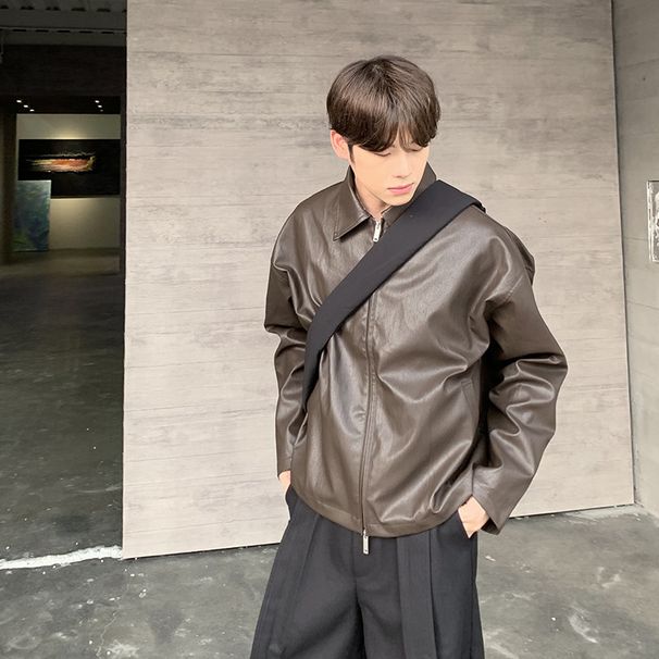 Men's Clothing Spring/Autumn New Arrival High Quality PU Leather Jacket For Men, Retro Lapel Jacket, Casual And Unique Motorcycle Style_viptrois.com
