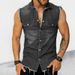 Premium Denim T-shirt, Men's Lapel Sleeveless Cardigan Top, Muscle Vest_viptrois.com
