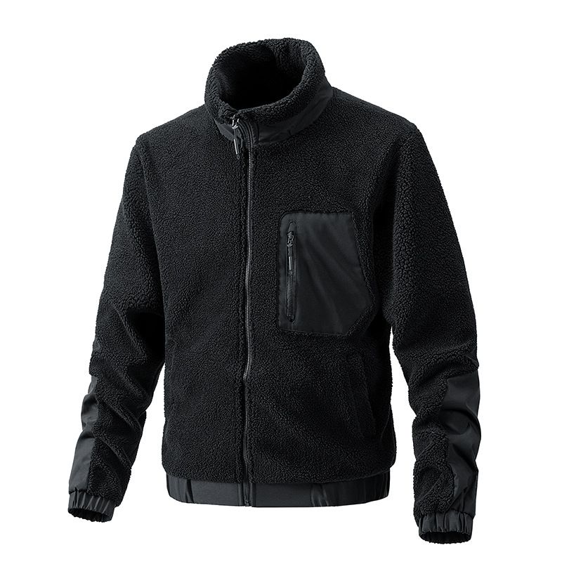 Lamb Fleece Jacket For Men's Autumn And Winter, Stand-up Collar Fleece Casual New Style, Cardigan, Outdoor Men's Wear_viptrois.com