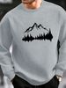 Men's Loose Casual Fashionable Mountain Reflection Pattern Printed Round Neck Long Sleeved Sportswear For Autumn And Winter_viptrois.com