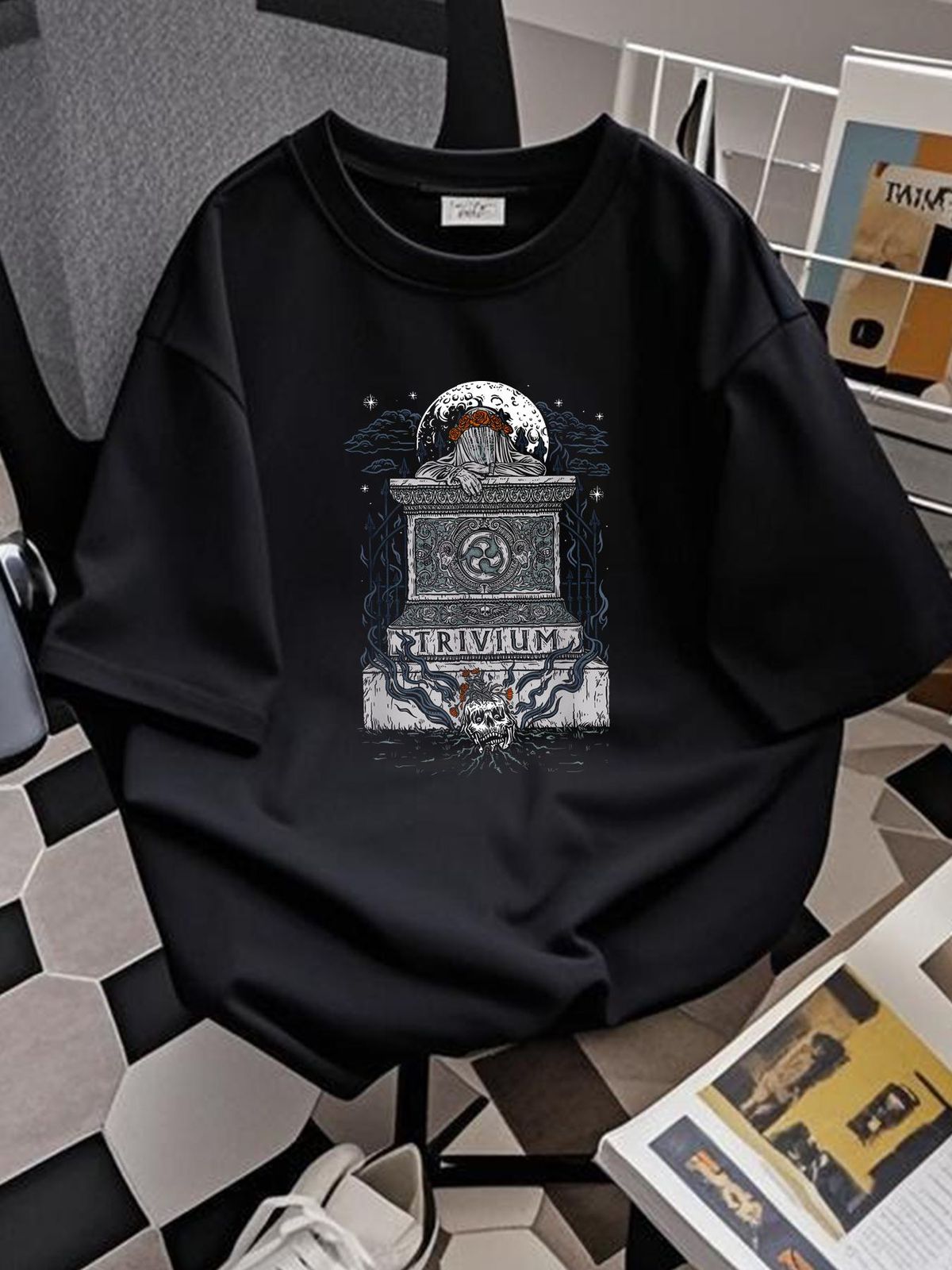 Men's Trivium Tomb Rise Slim Fit T-shirt Small Black Stretched Casual Stylish Unisex Streetwear Homme Graphic Soft Designer Clothes Slightly_viptrois.com