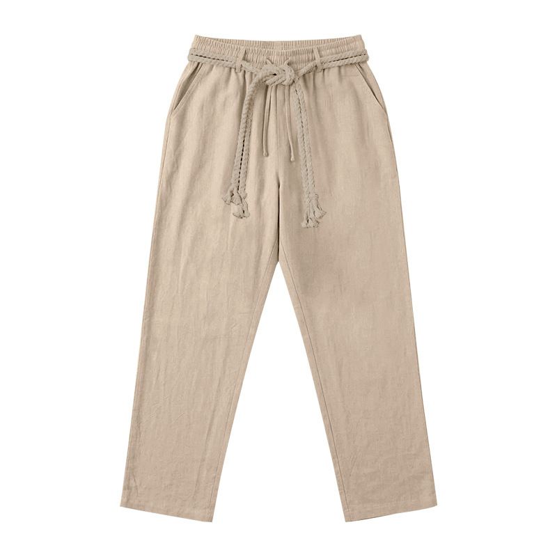 Men's Linen Drawstring Pants | Breathable Summer Casual Straight Leg Trousers For Vacation & Commute_viptrois.com