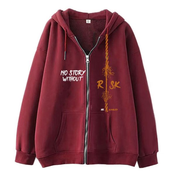 Men's Clothing Trendy And Simple Design Rope Letter Print Zipper Sweater Casual Loose Sweater Cardigan Jacket_viptrois.com