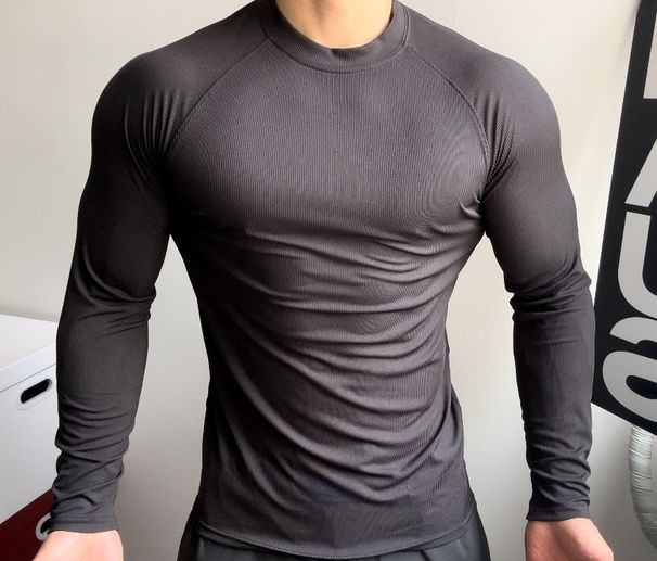 Pulse Muscle Men Sports Long Sleeve Trendy High Elastic Solid Color Equipment Training Enhancing Fitness Shirt Quick Dry Small_viptrois.com