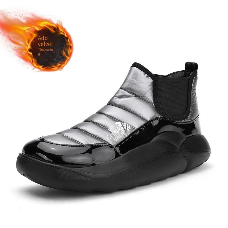 Men's Winter Snow Boots With Fleece Lining - Thick Sole Slip-On Casual Shoes For Teens & Adults - Waterproof High-Top Warm Boots_viptrois.com
