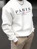 Spring And Autumn Men's Casual Loose Simple Fashion Paris Letter Print Round Neck Long Sleeve Hoodie_viptrois.com
