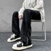 Loom Retro Jeans For Men, European And American High Street Vibe Style, Black Stretch Loose Straight Casual Pants_viptrois.com