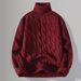Men's Chunky Knit Sweater With Cable Pattern, Long Sleeve Pullover For Autumn & Winter, Casual Loose Fit, Crew Neck, Machine Washable_viptrois.com