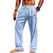 Men's Clothing Four Seasons Thin Beach Leisure Lace Up New Men's Cotton And Linen Drawstring Straight Trousers_viptrois.com