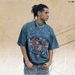 American Street Fashion Washed Vintage Design Printed Summer Loose Men's Short Sleeve_viptrois.com