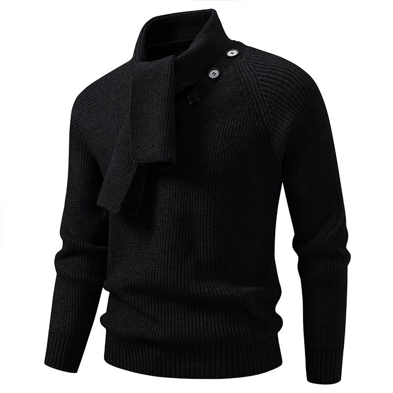 Men's Scarf Collar Knit Sweater - Oversized V-Neck Pullover In White, Gray, Black, Light Pink, Red (M-4xl)_viptrois.com