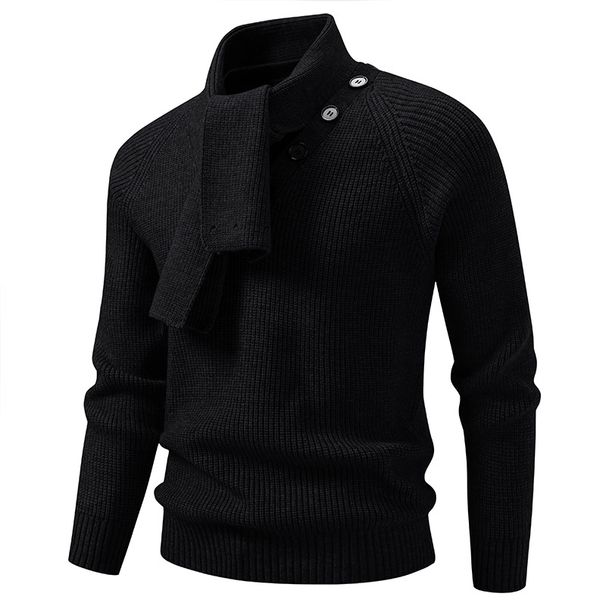 Men's Scarf Collar Knit Sweater - Oversized V-Neck Pullover In White, Gray, Black, Light Pink, Red (M-4xl)_viptrois.com