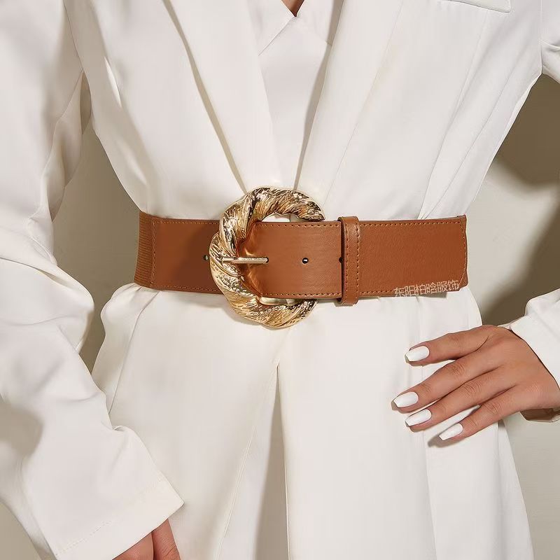 Geometry Wide Edition Fashionable And Versatile PU Leather Belt_viptrois.com