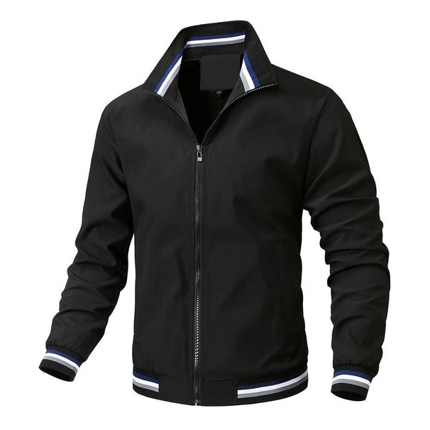 Fashion Windbreak Outerwear Men's Stand Collar Splicing Long Sleeve Casual Sport Loose Zipper Jacket M-6XL_viptrois.com