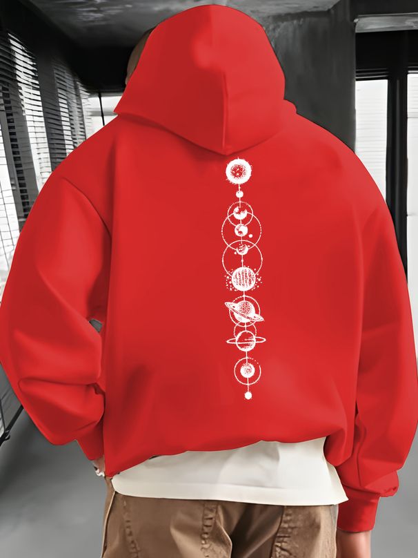 Men's Autumn And Winter Casual Fashionable Loose Hooded Sweatshirt With Simple Planet Pattern Printed Warm Long Sleeved Pullover_viptrois.com