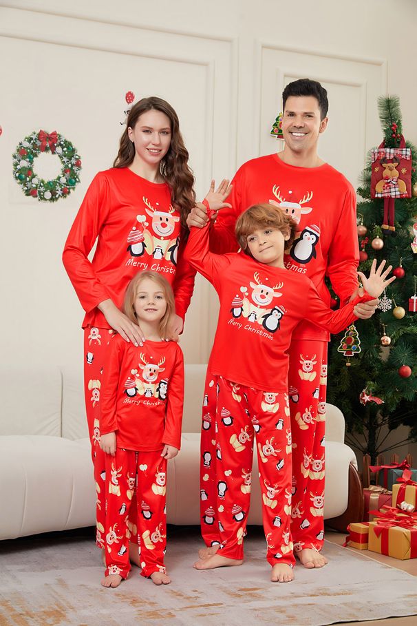 Christmas deer Penguin letters Christmas Family suit printed homewear sleep_viptrois.com