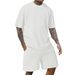 Men's Clothing Sports Solid Color Round Neck Pullover Vertical Striped T Shirt Shorts Short Sleeves Two Piece Suit_viptrois.com
