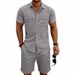 Men's Summer Linen Shirt And Beach Shorts Set Casual Outdoor Commuting Workwear Short Sleeved Clothing_viptrois.com