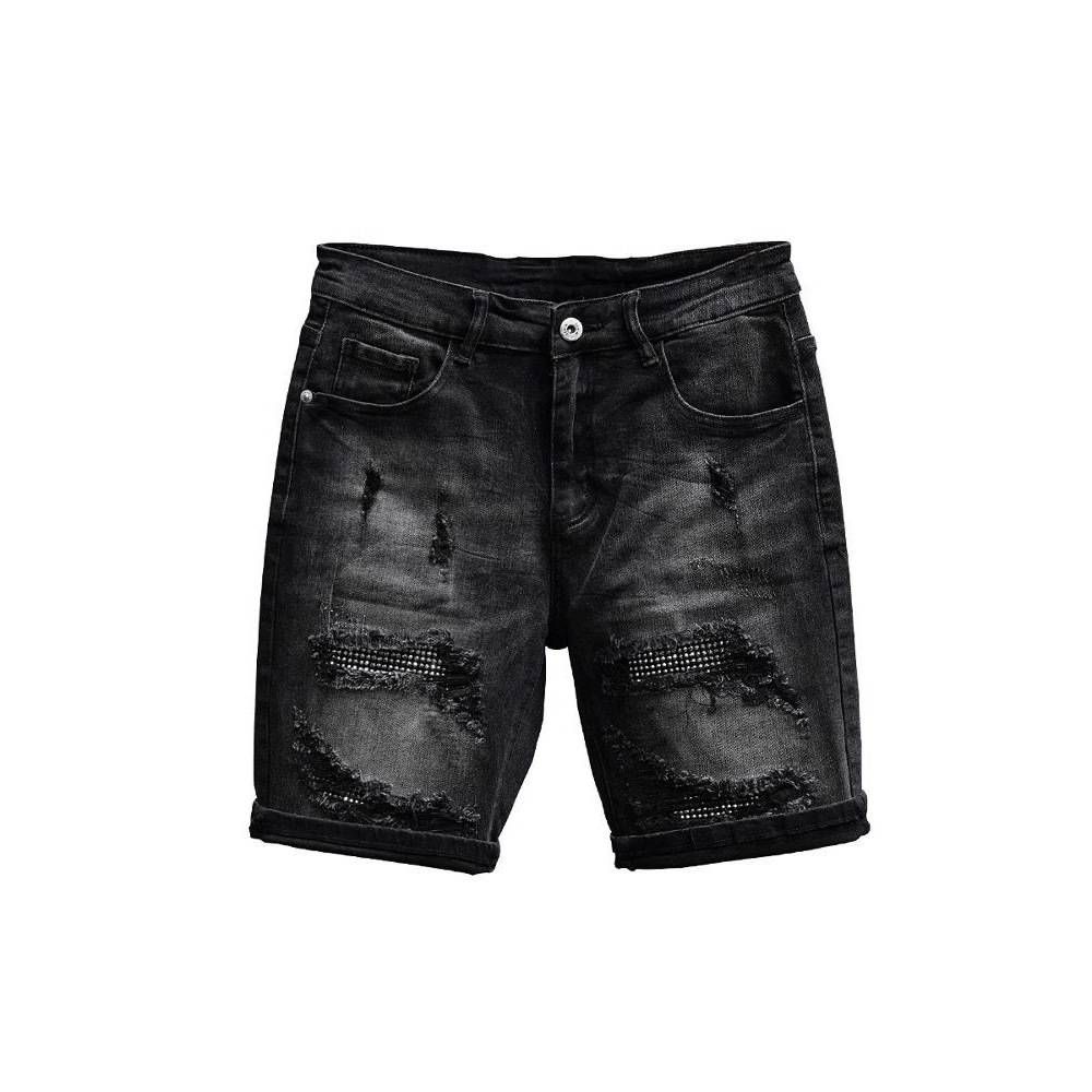 Men's Clothing Denim Shorts Trendy New Summer Shorts Loose Versatile Black Ripped Personality Mid Length Pants_viptrois.com