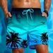 Fashionable Gradient Pattern Beach Shorts For Men, Coconut Tree 3D Printed Swim Trunks, Hawaiian Shorts, Loose Fit_viptrois.com