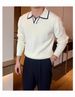 Men's Slim-Fit Color-Block Knit Sweater – Lightweight Business Casual Pullover (S-2XL EU Sizing) | Breathable Polyester Blend In Black/White_viptrois.com