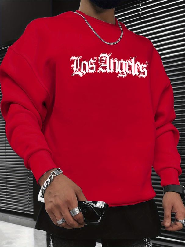Men's Loose Casual Fashion Los Angeles Letter Pattern Printed Round Neck Long Sleeved Sweatshirt For Autumn And Winter_viptrois.com