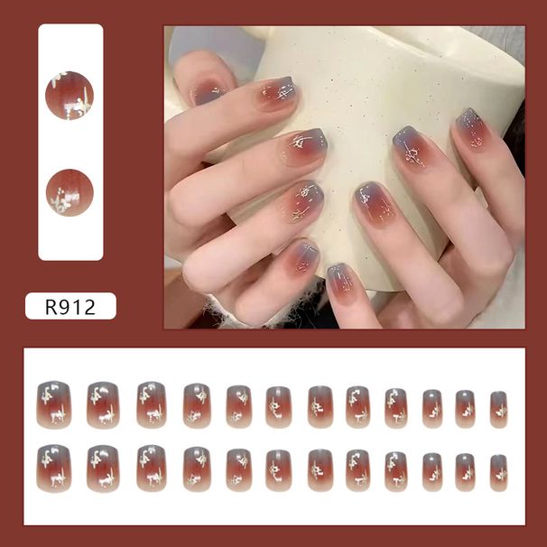 False Nails Gradient Haze Blue Red Brown Blush Irregular Pattern Retro Whitening Detachable Wearable Nail Plate_viptrois.com