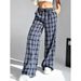 Men's Clothing European And American Women's Clothing Independent Website Casual Pants Stretch Waist Leaf Print Wide Leg Trousers_viptrois.com