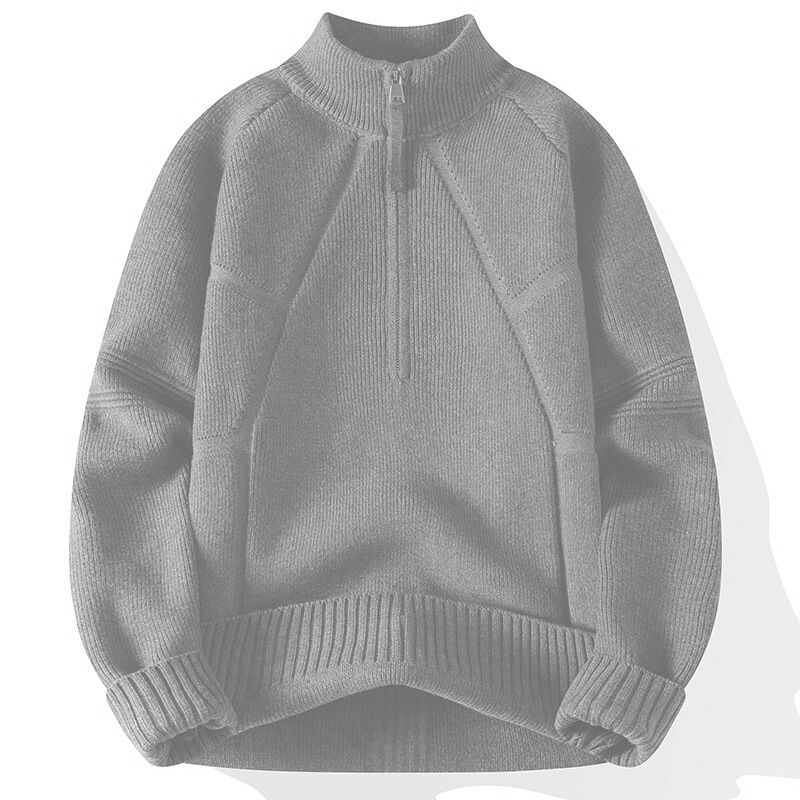 Half High Neck Zipper Sweater For Men, Loose Fitting Pullover, Solid Color Base, Knitted Sweater, Men's Trend_viptrois.com